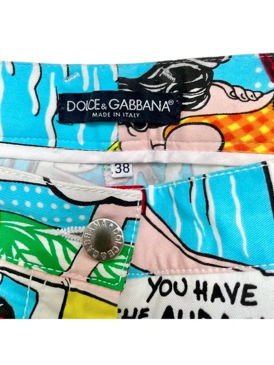Dolce & Gabbana Comic Print Pants Multicolor Pop Art Slim Fit Statement ~Sz 4 US - Picture 3 of 10